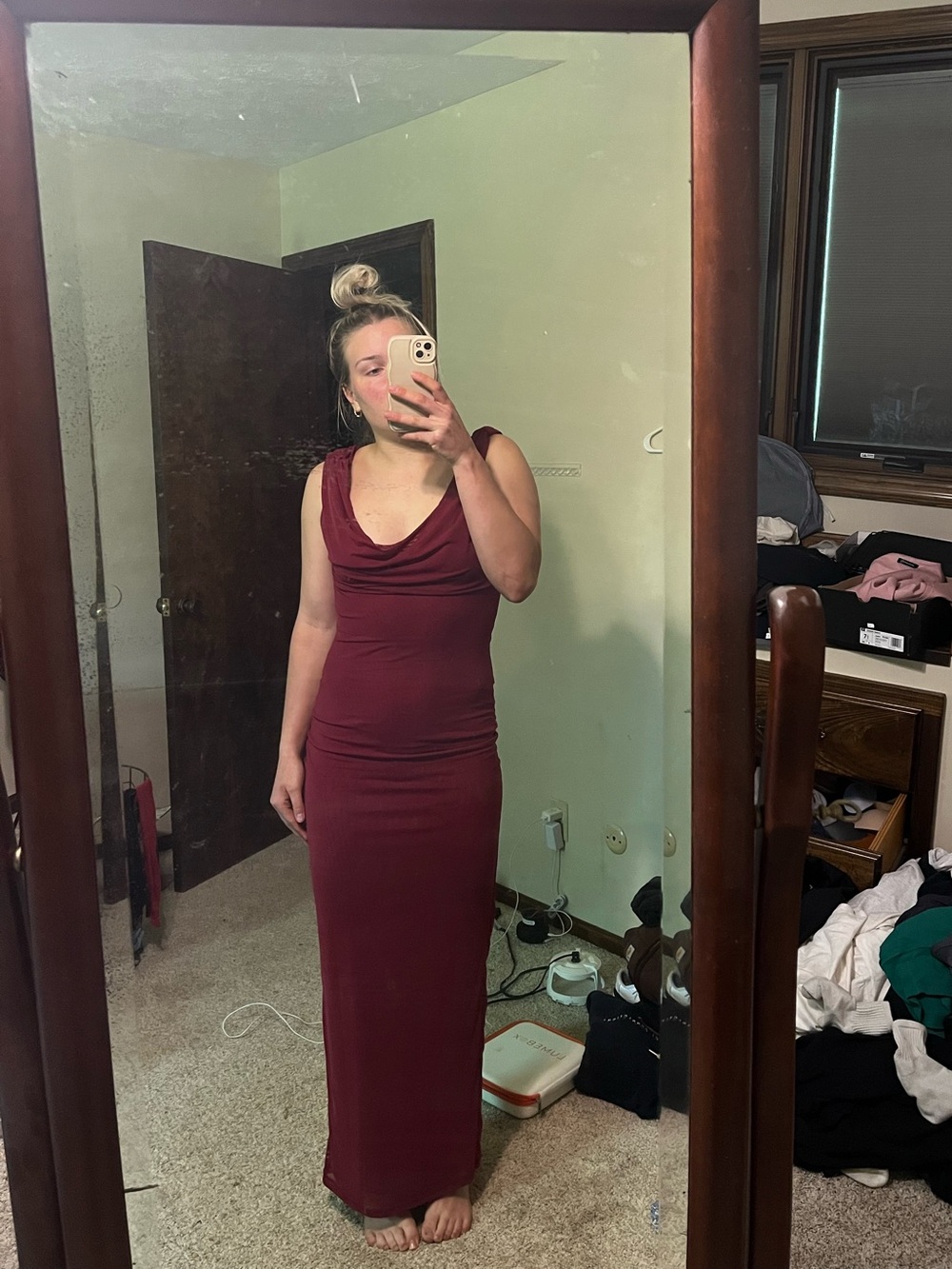 SHEIN Sleeveless Cowl Neck Maxi Dress in Burgundy